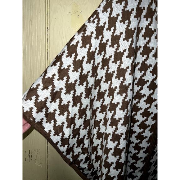 Houndstooth PONCHO Sweater Knit Brown Zip Medium Petite / Small Petite PM PS OS - Picture 5 of 7